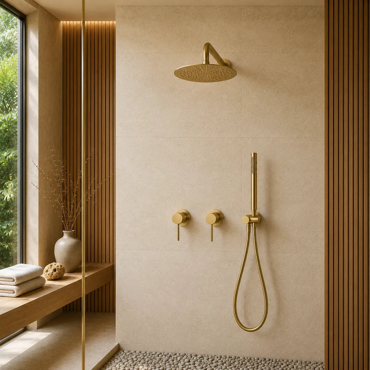 colonne de douche encastrée dorée salle de bain design