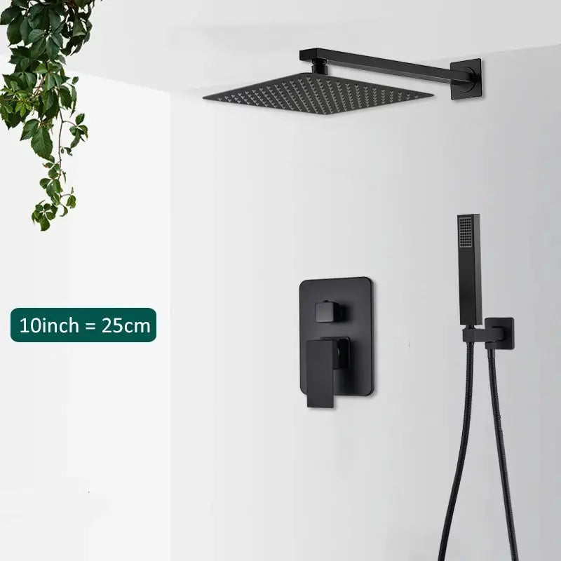 Colonne de douche encastrée noir mat avec ciel de douche de 25cm