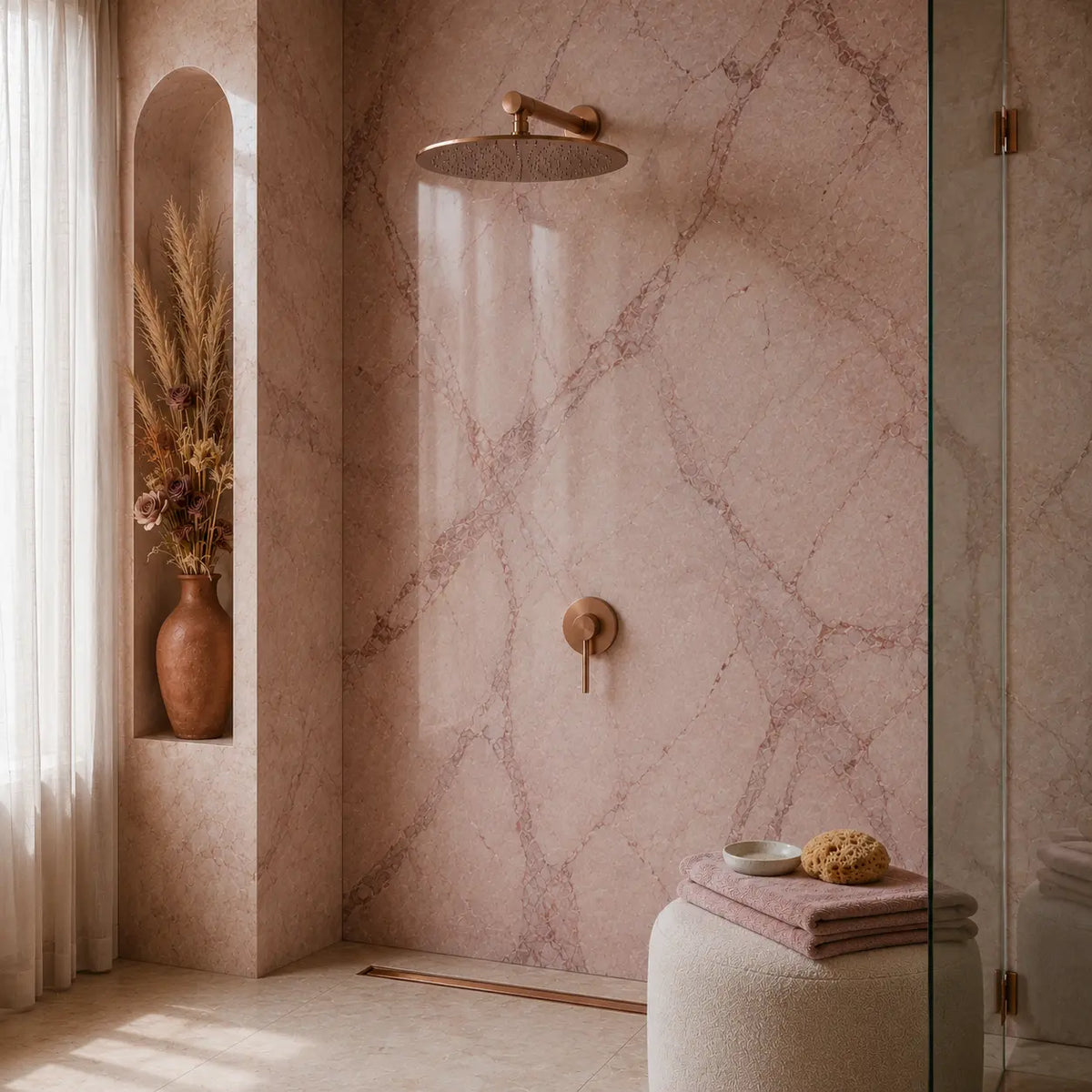Colonne de douche encastrée or rose brossé