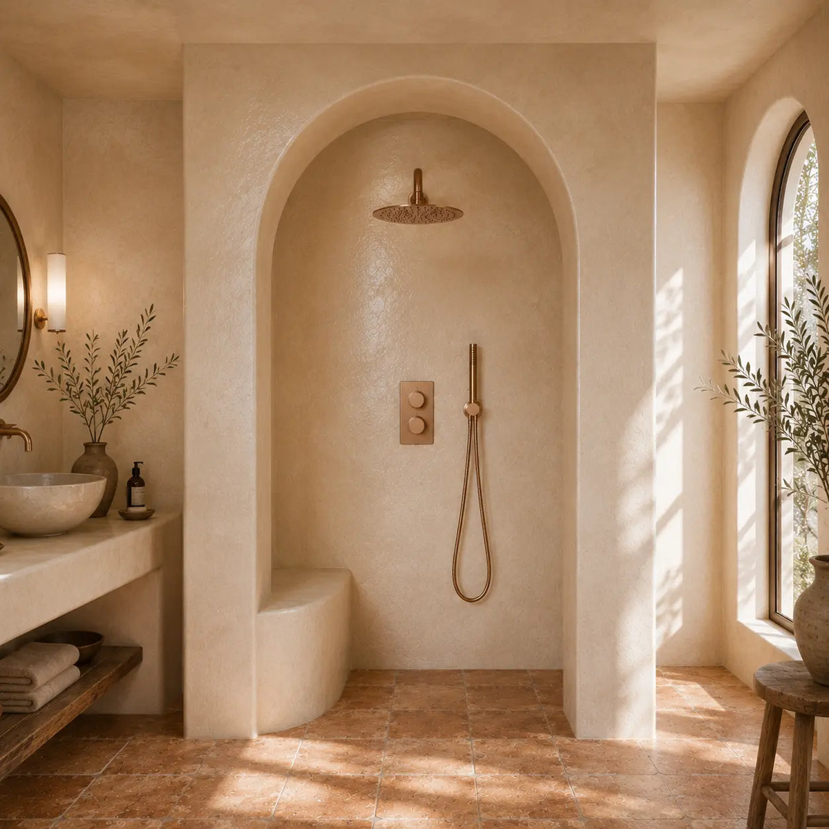 colonne de douche encastrée or rose brossé