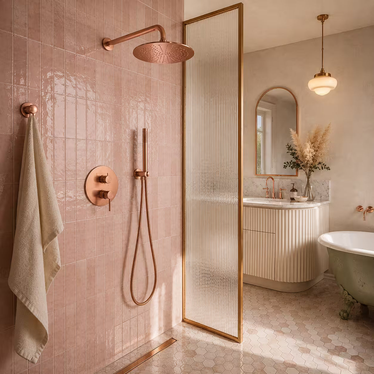 colonne de douche encastrée or rose brossé salle de bain design