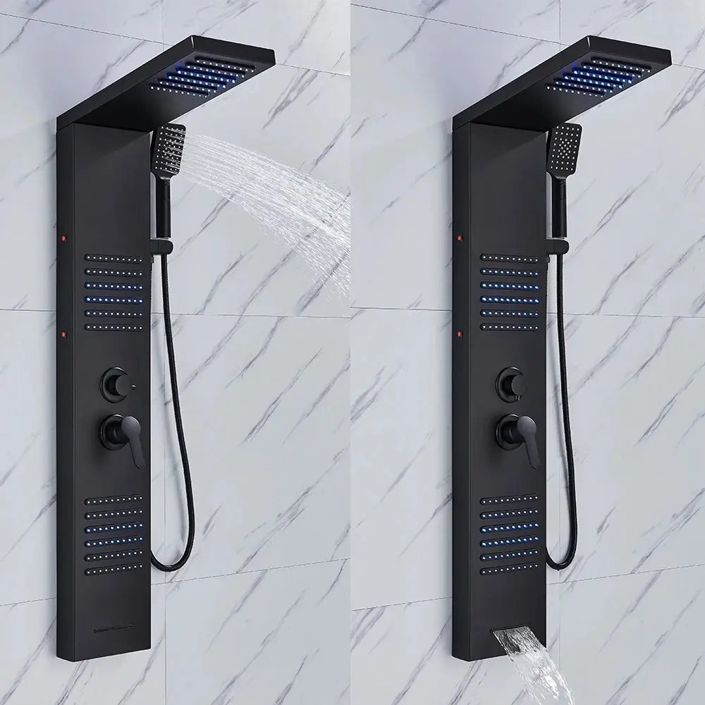 Colonne de douche hydromassante noir mat — détail matière