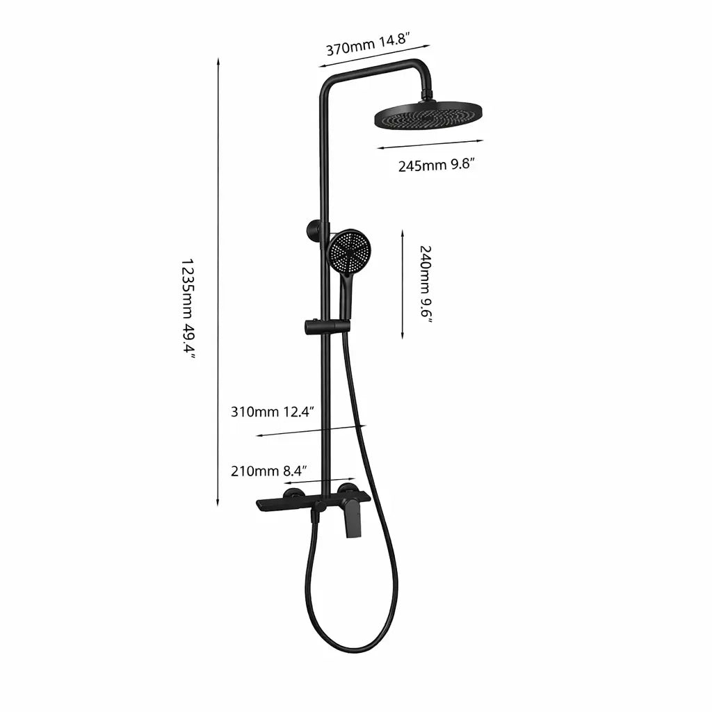 Dimensions de la colonne de douche thermostatique noir mat