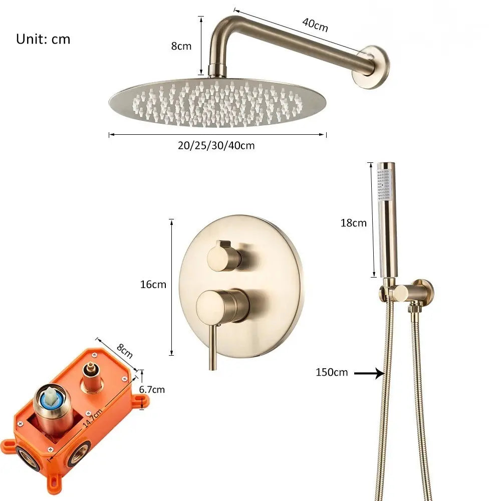 Dimensions de la colonne de douche encastre or brossé
