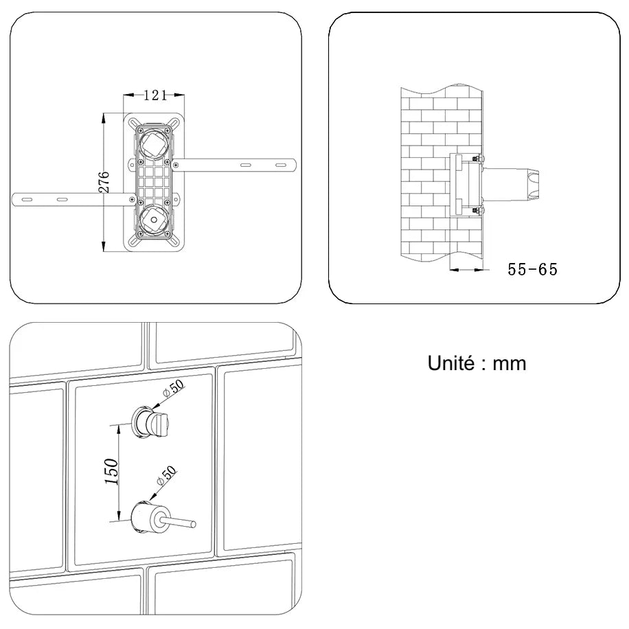 Colonne de douche encastrée noir mat
