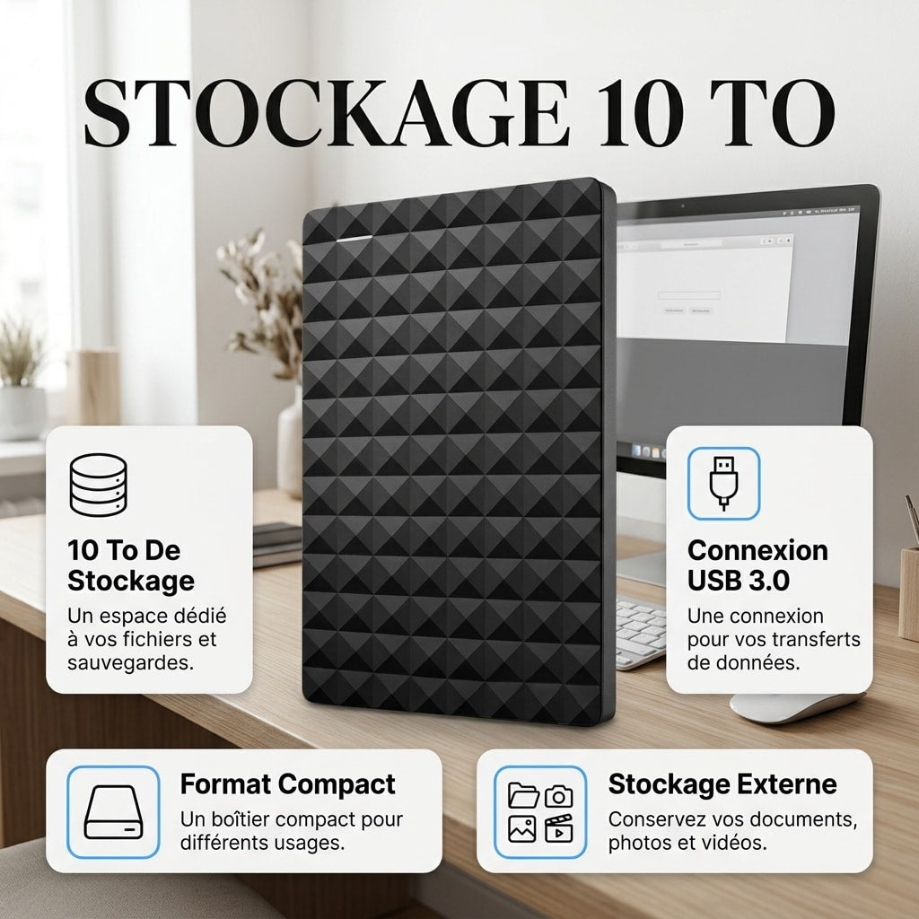 Disque Dur Externe 10 To USB 3.0 – Stockage Compact