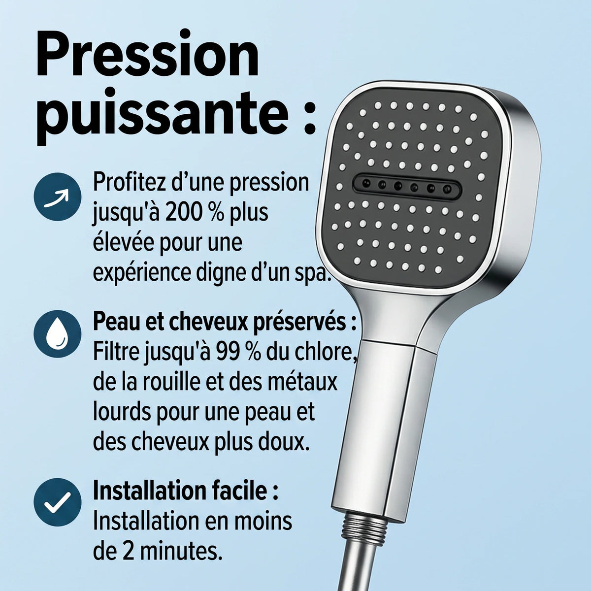 Douchette de Douche Haute Pression avec Filtration Intégrée