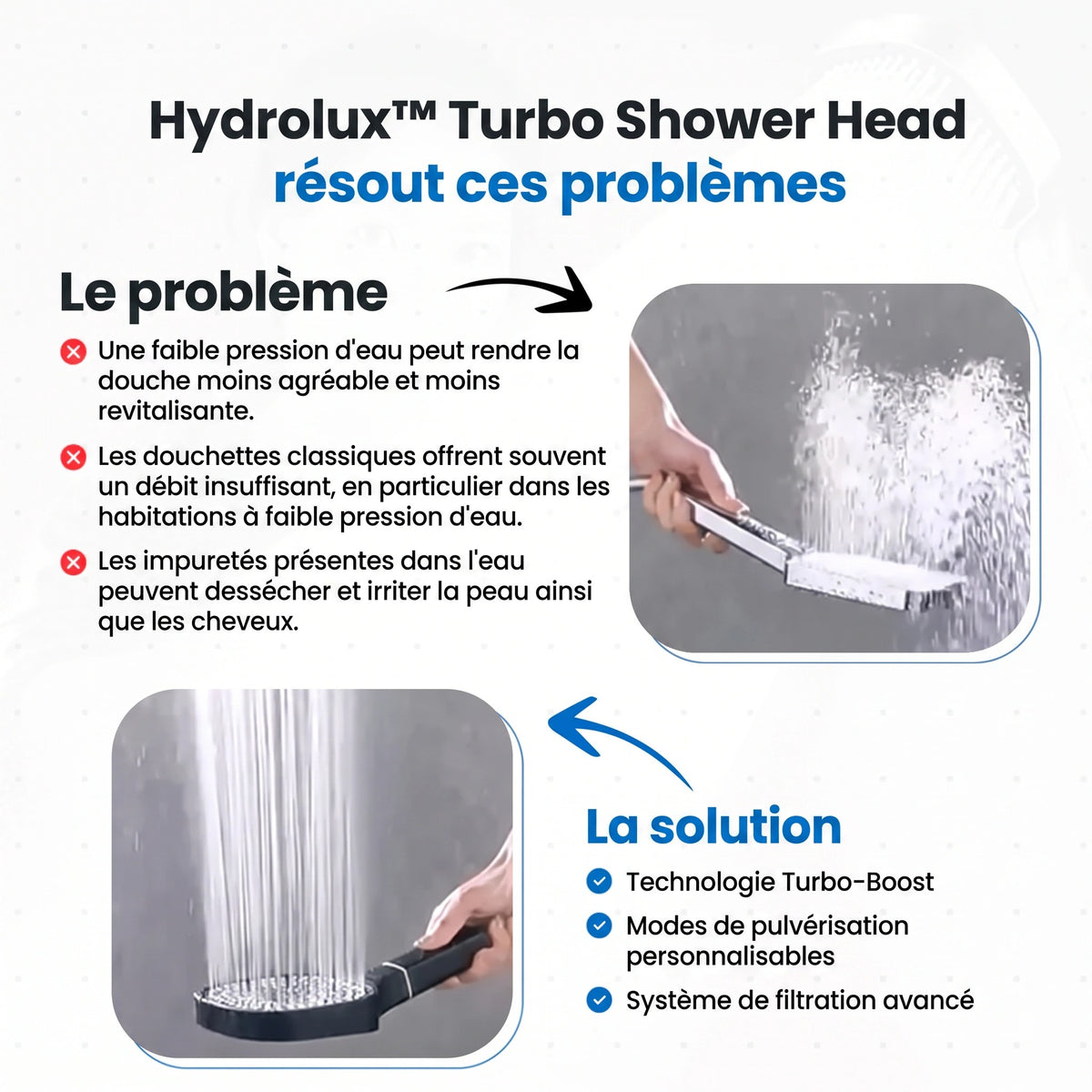 Douchette de Douche Haute Pression avec Filtration Intégrée