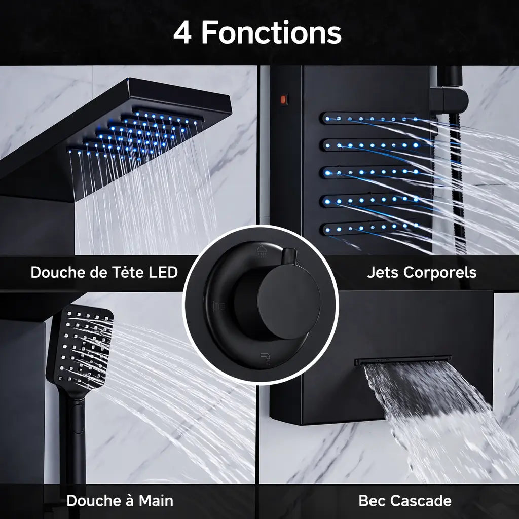 Fonctions de la colonne de douche hydromassante noir mat 