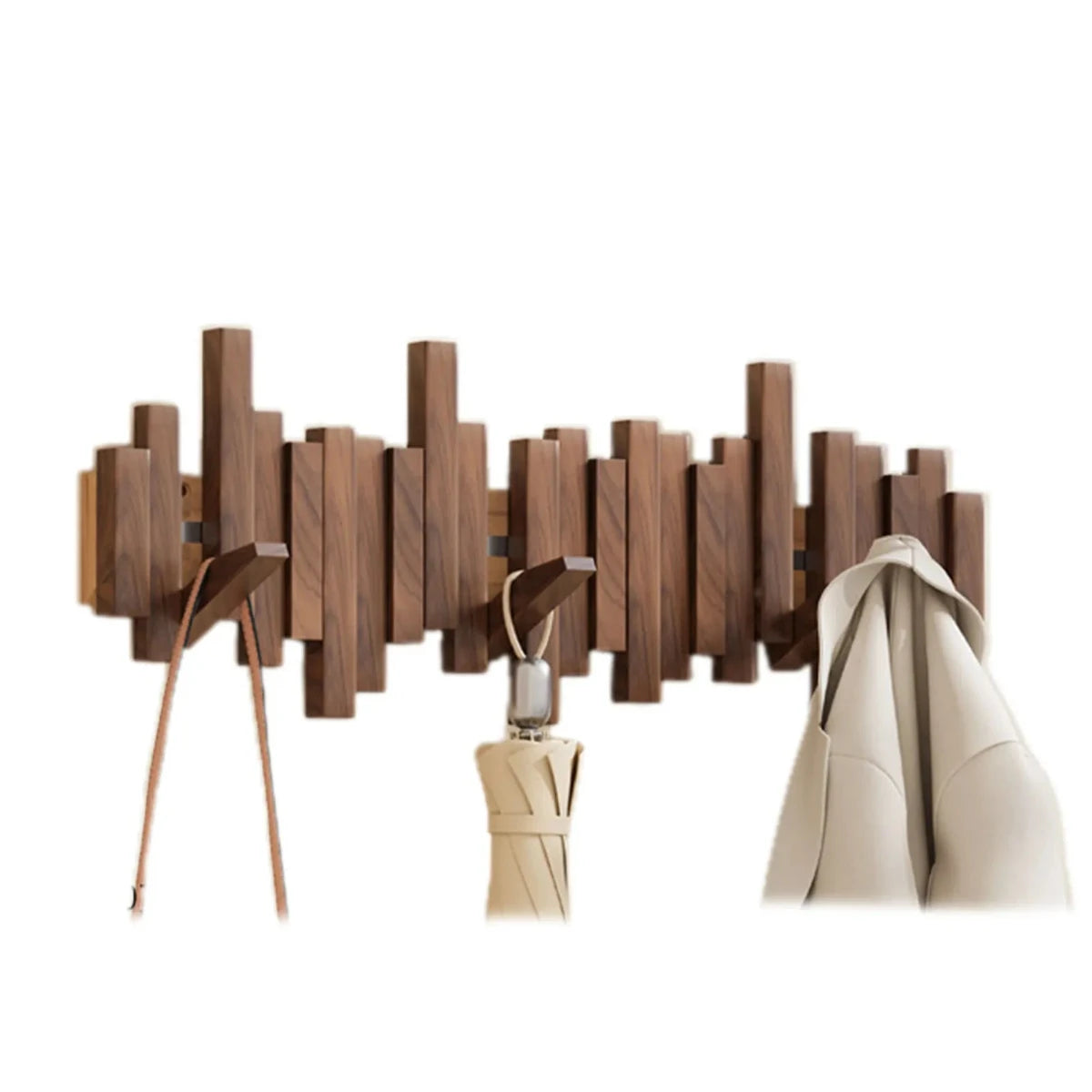 Porte-Manteau Mural en Bois à Crochets Pliables