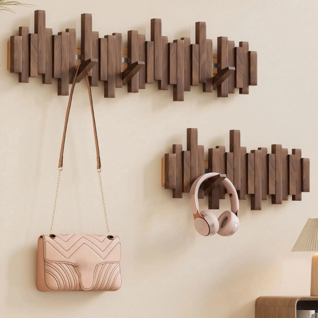 Porte-Manteau Mural en Bois à Crochets Pliables