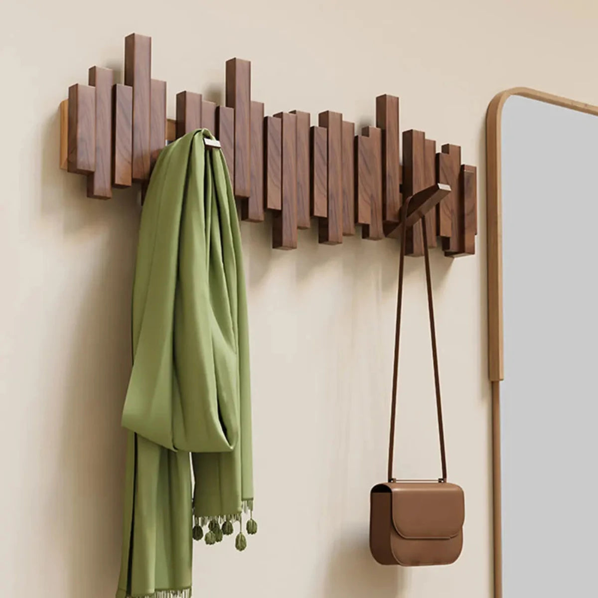 Porte-Manteau Mural en Bois à Crochets Pliables
