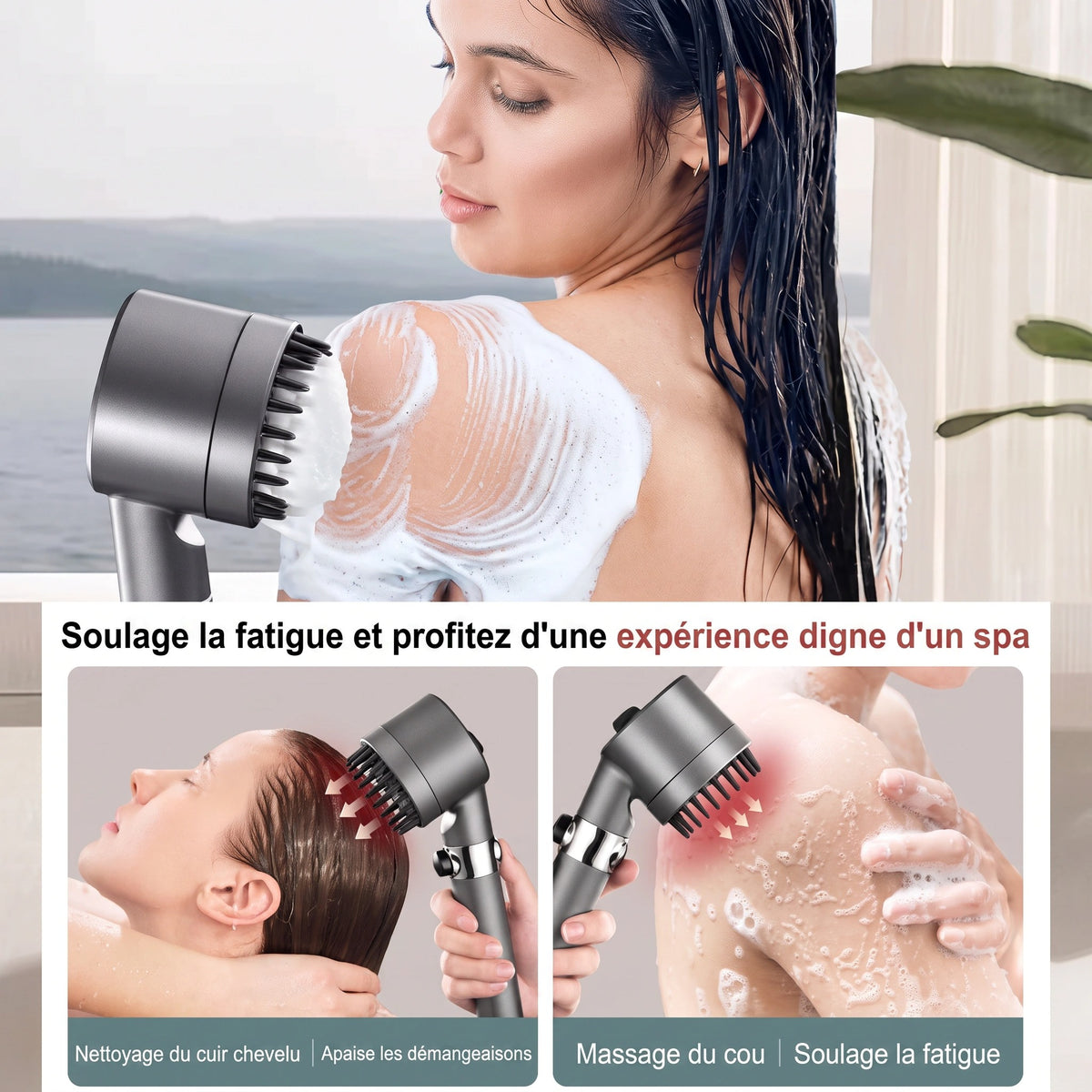 Pommeau de Douche Filtrant avec Massage et 3 Jets