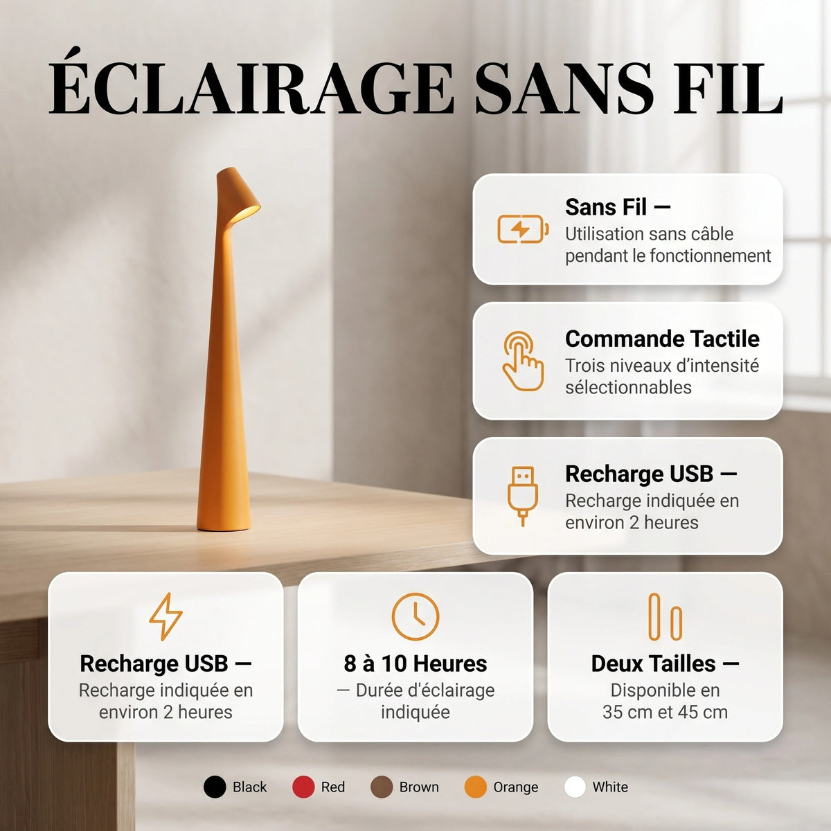 Lampe de Table Sans Fil Scandinave à Intensité Réglable