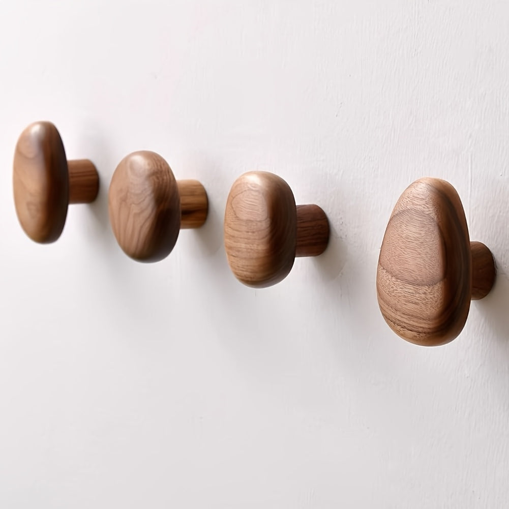 Lot de 4 Crochets Muraux en Bois Massif