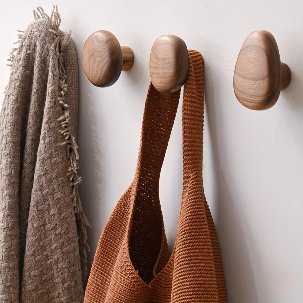 Lot de 4 Crochets Muraux en Bois Massif