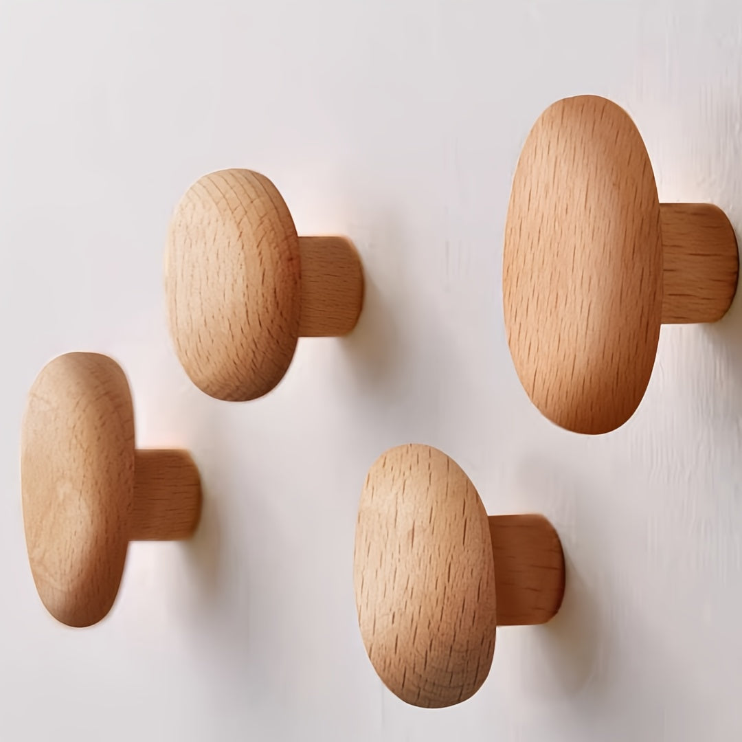 Lot de 4 Crochets Muraux en Bois Massif