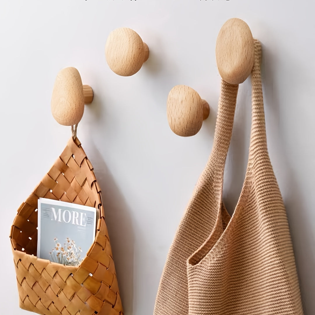 Lot de 4 Crochets Muraux en Bois Massif