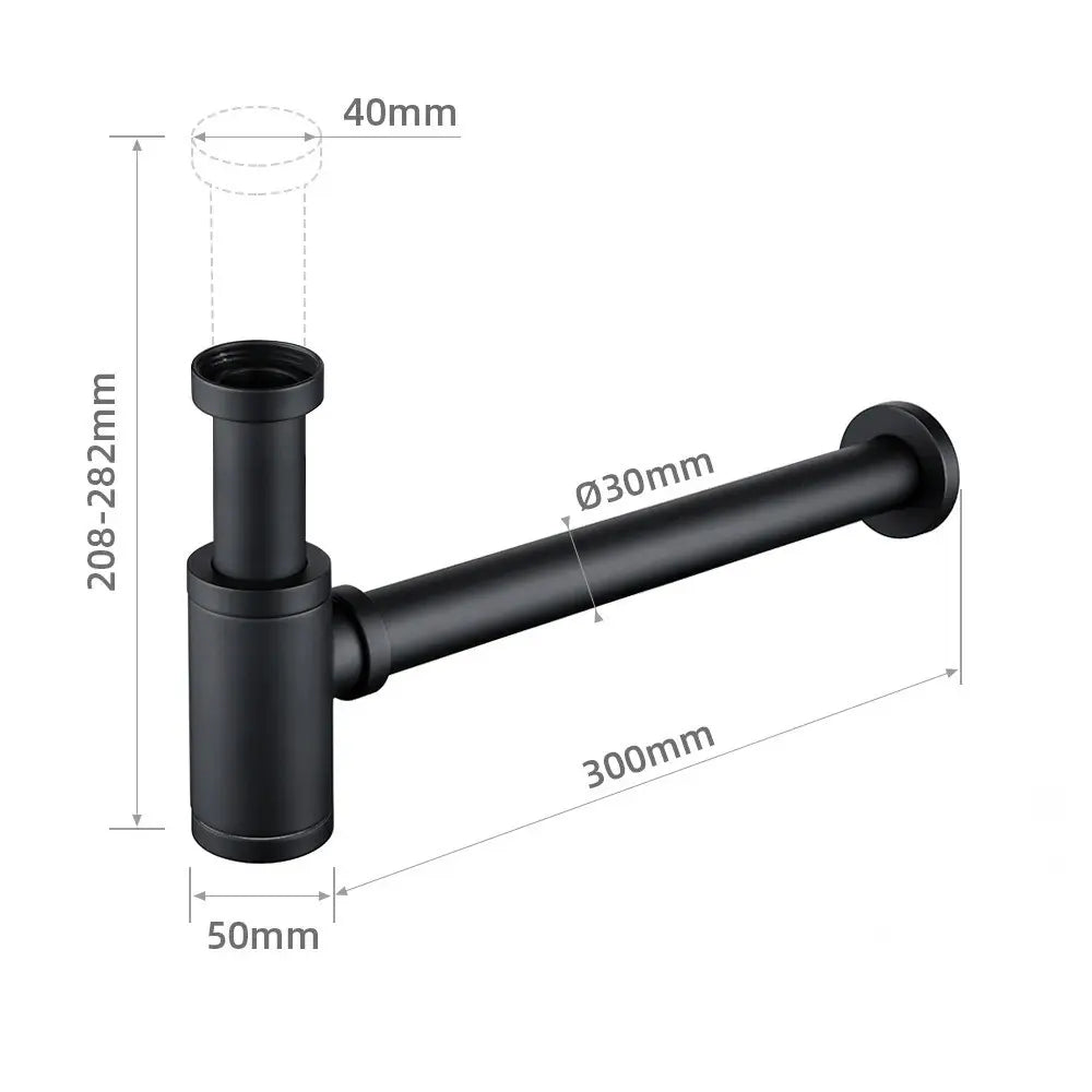 Mesures siphon lavabo noir mat