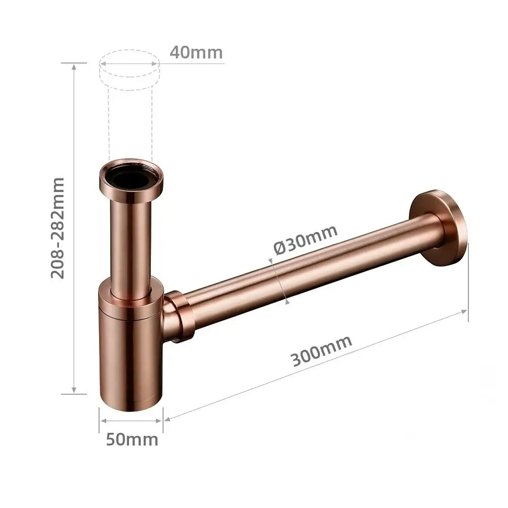 Mesures siphon lavabo or rose brossé