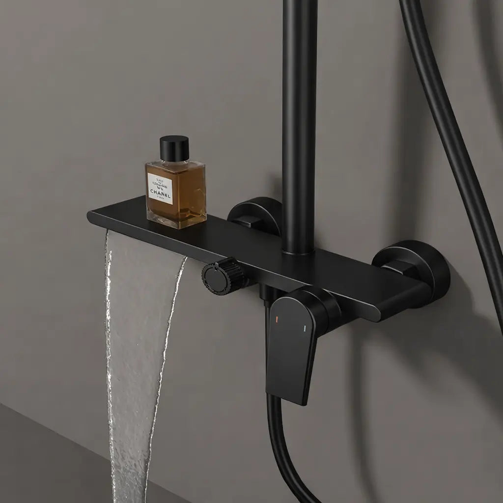 Colonne de douche thermostatique noir mat — détail matière