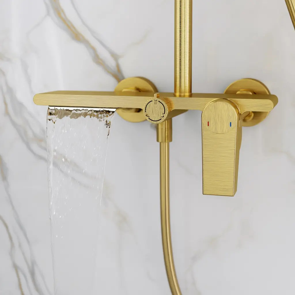 Mitigeur or brossé de la colonne de douche thermostatique or brossé