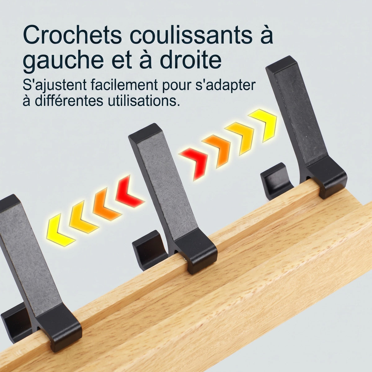 Patère Murale avec 5 Crochets Doubles Mobiles en Bois