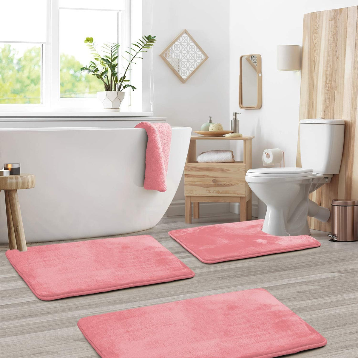 Ensemble de Tapis de Bain Antidérapants en Mousse à Mémoire – 3 Pièces