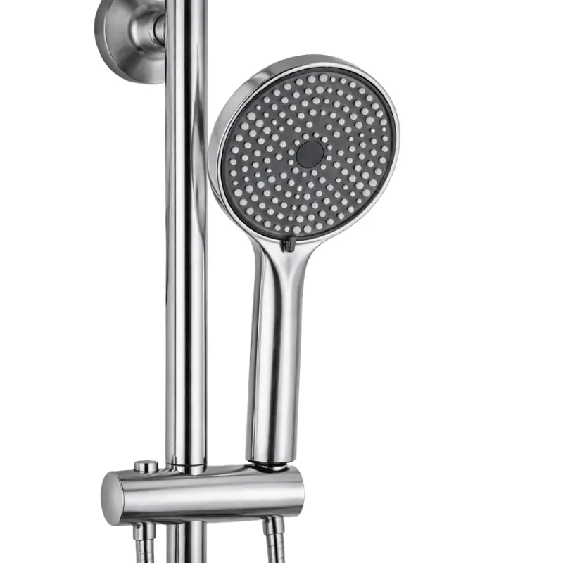 Zoom sur le pommeau de la colonne de douche thermostatique chromé