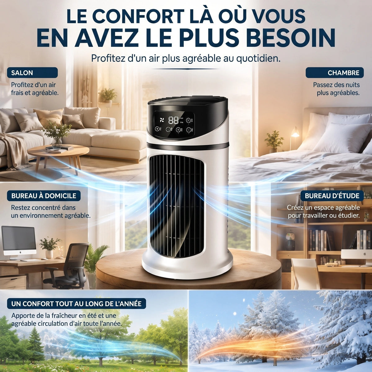 Climatiseur Portable avec Écran Numérique et Commandes Tactiles