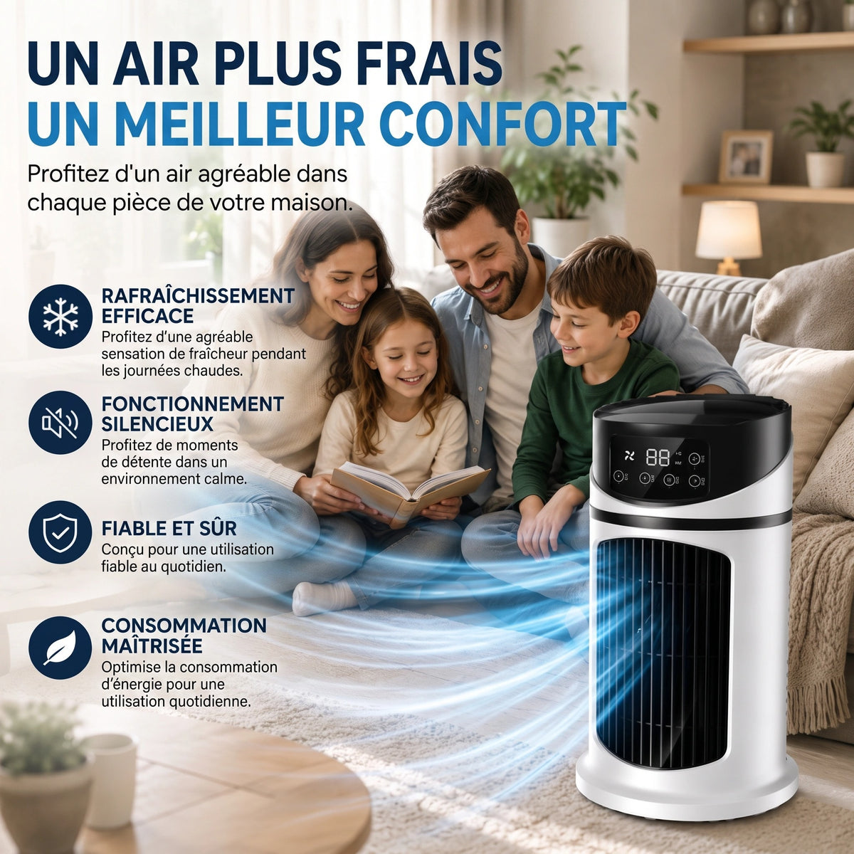 Climatiseur Portable avec Écran Numérique et Commandes Tactiles