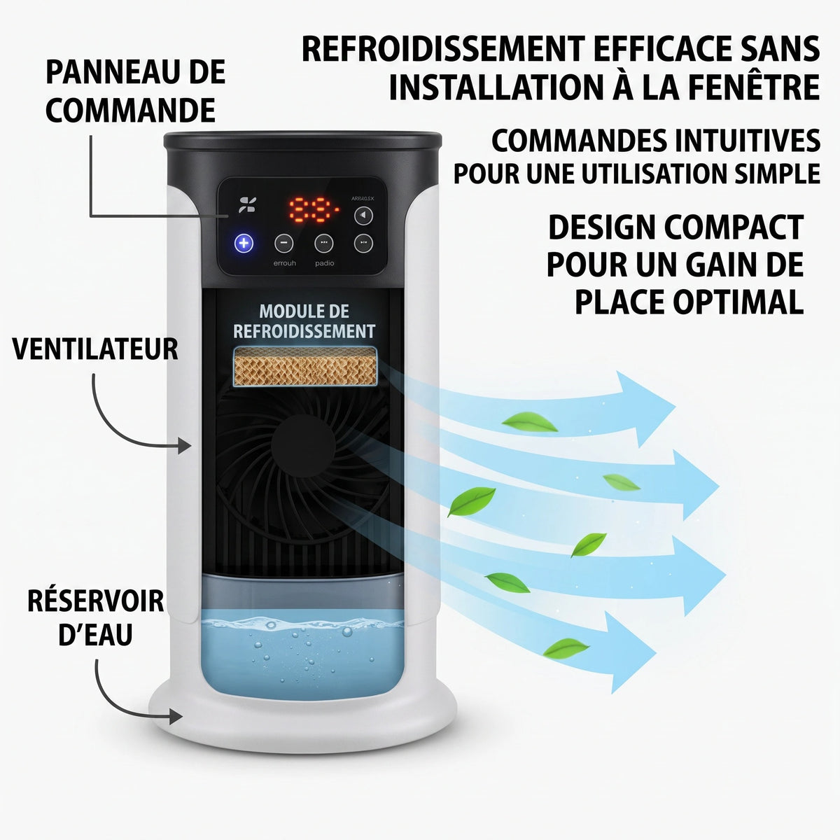Refroidisseur d'Air Évaporatif Portable avec Humidificateur et Minuterie