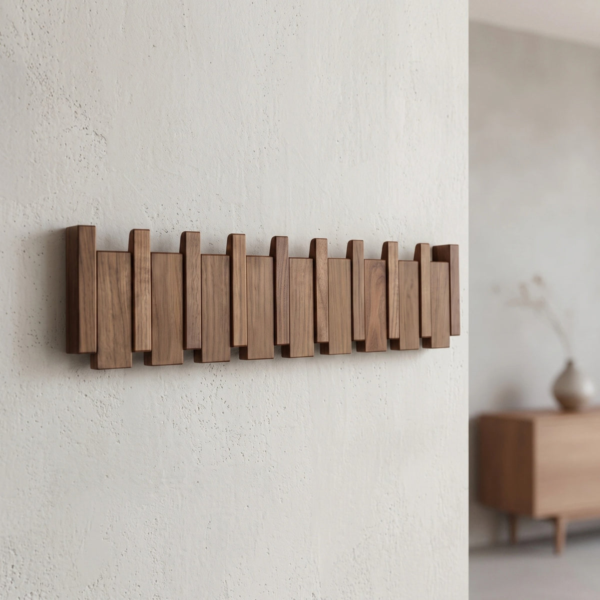 Porte-Manteau Mural en Bois avec Crochets Rabattables