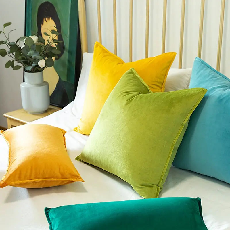 Housse de Coussin en Velours avec Bordure Passepoilée