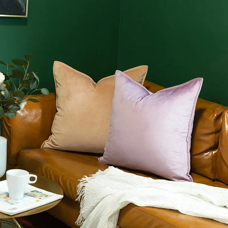 Housse de Coussin en Velours avec Bordure Passepoilée
