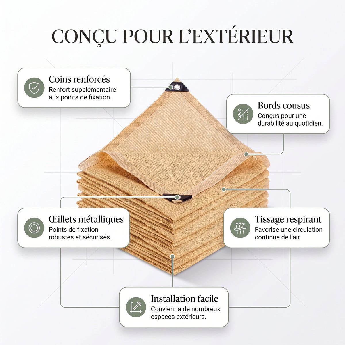 Voile d'Ombrage Rectangulaire avec Œillets Métalliques Renforcés