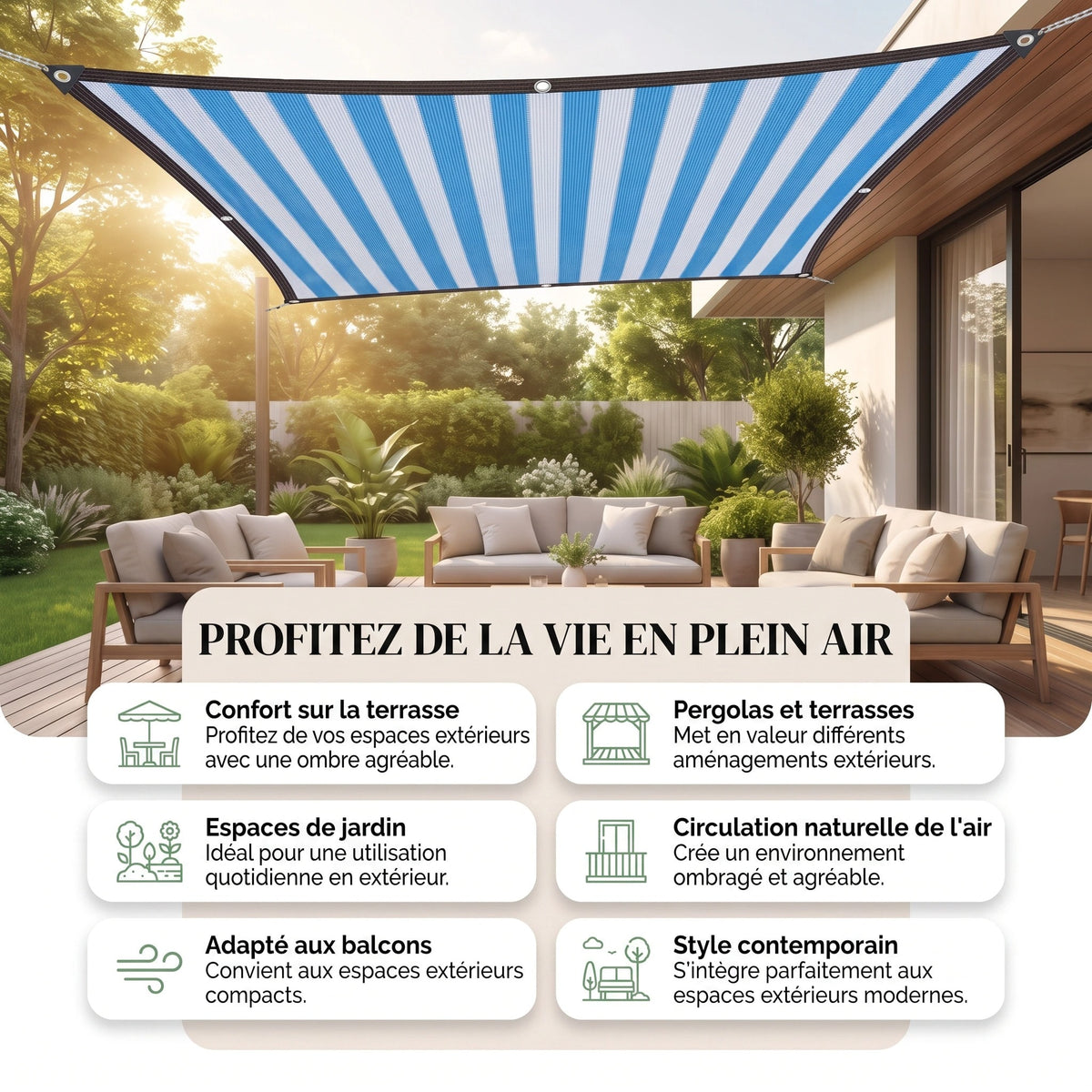 Voile d'Ombrage Rectangulaire avec Œillets Métalliques Renforcés
