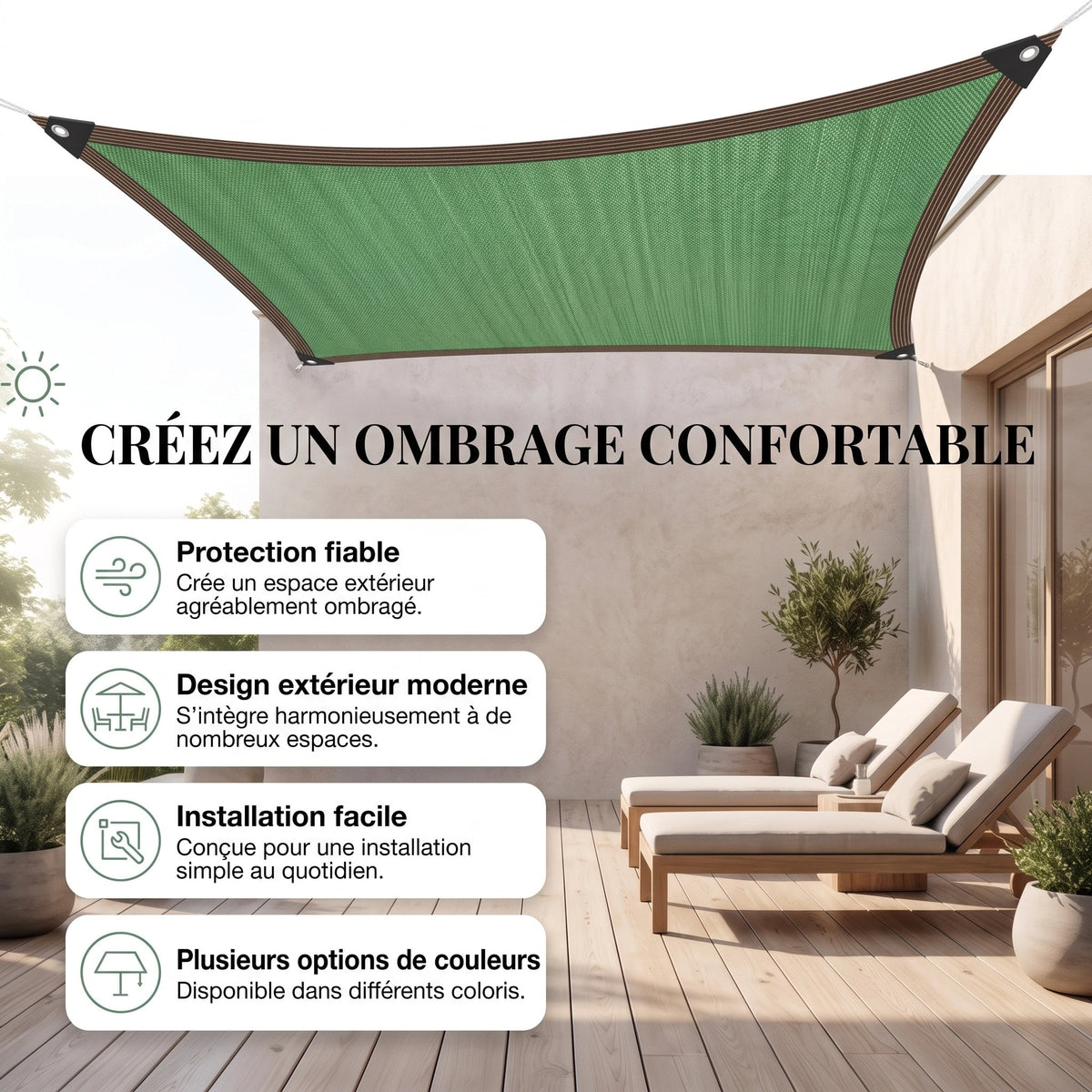 Voile d'Ombrage Rectangulaire avec Œillets Métalliques Renforcés