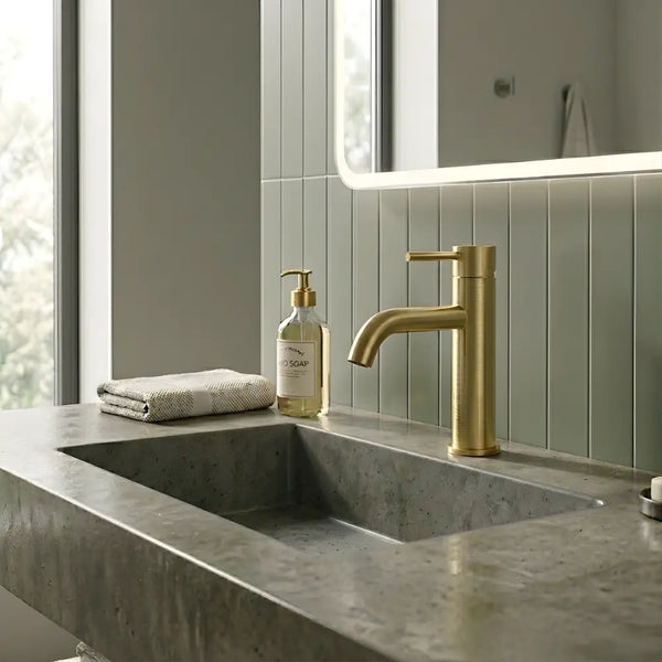 Robinet salle de bain or brossé