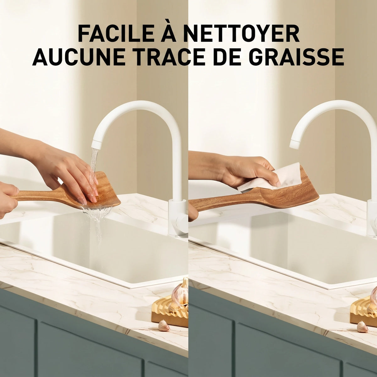 Set d'Ustensiles de Cuisine en Bois de Teck Naturel