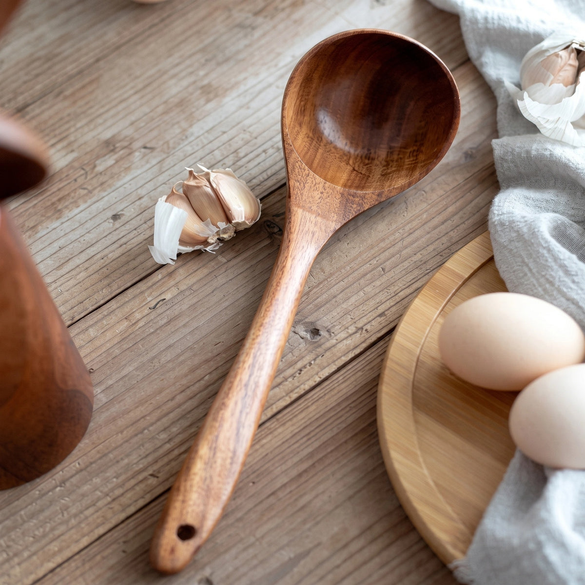 Set d'Ustensiles de Cuisine en Bois de Teck Naturel