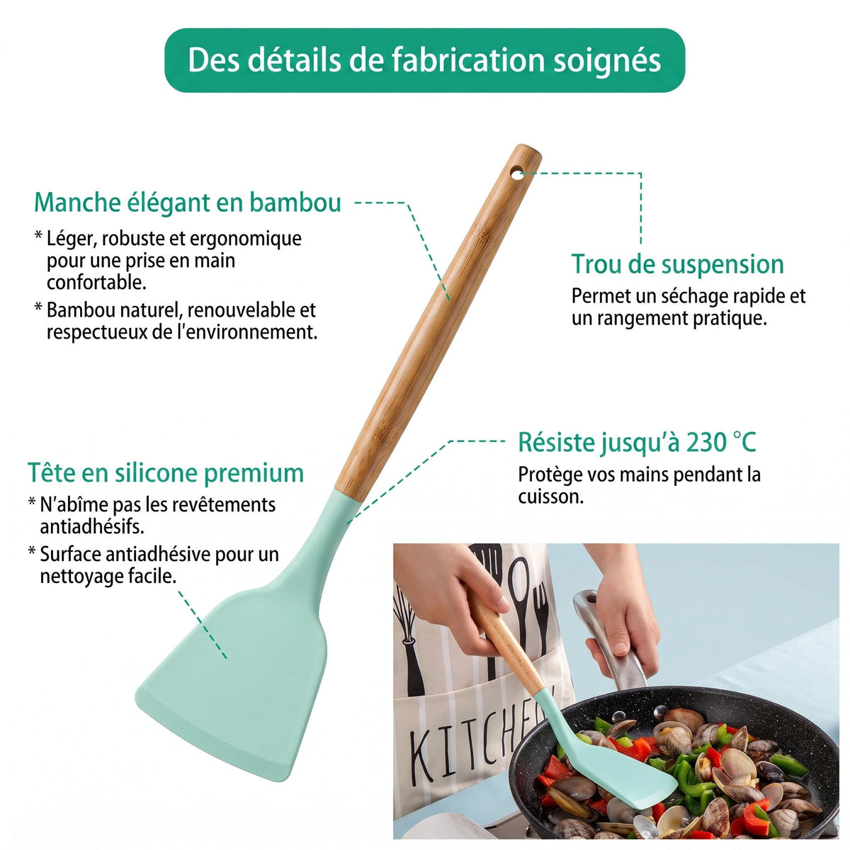 Set d'Ustensiles de Cuisine en Silicone 11 Pièces avec Support