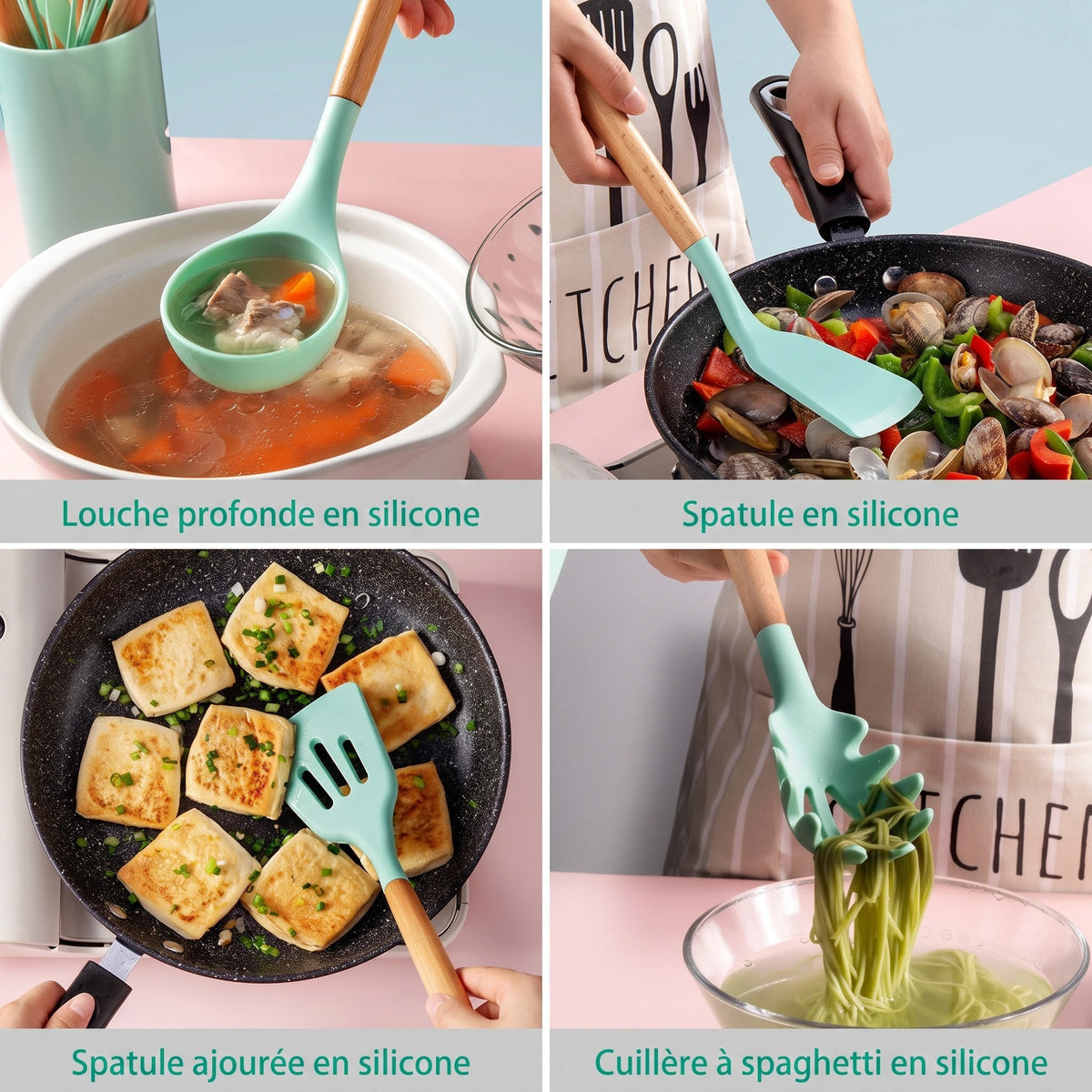 Set d'Ustensiles de Cuisine en Silicone 11 Pièces avec Support