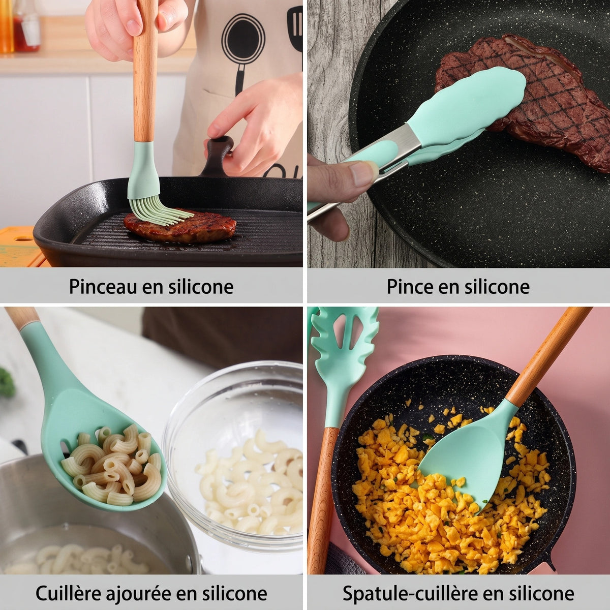 Set d'Ustensiles de Cuisine en Silicone 11 Pièces avec Support