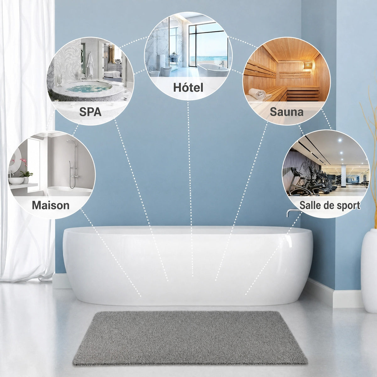 Tapis de Douche Antidérapant à Drainage Rapide