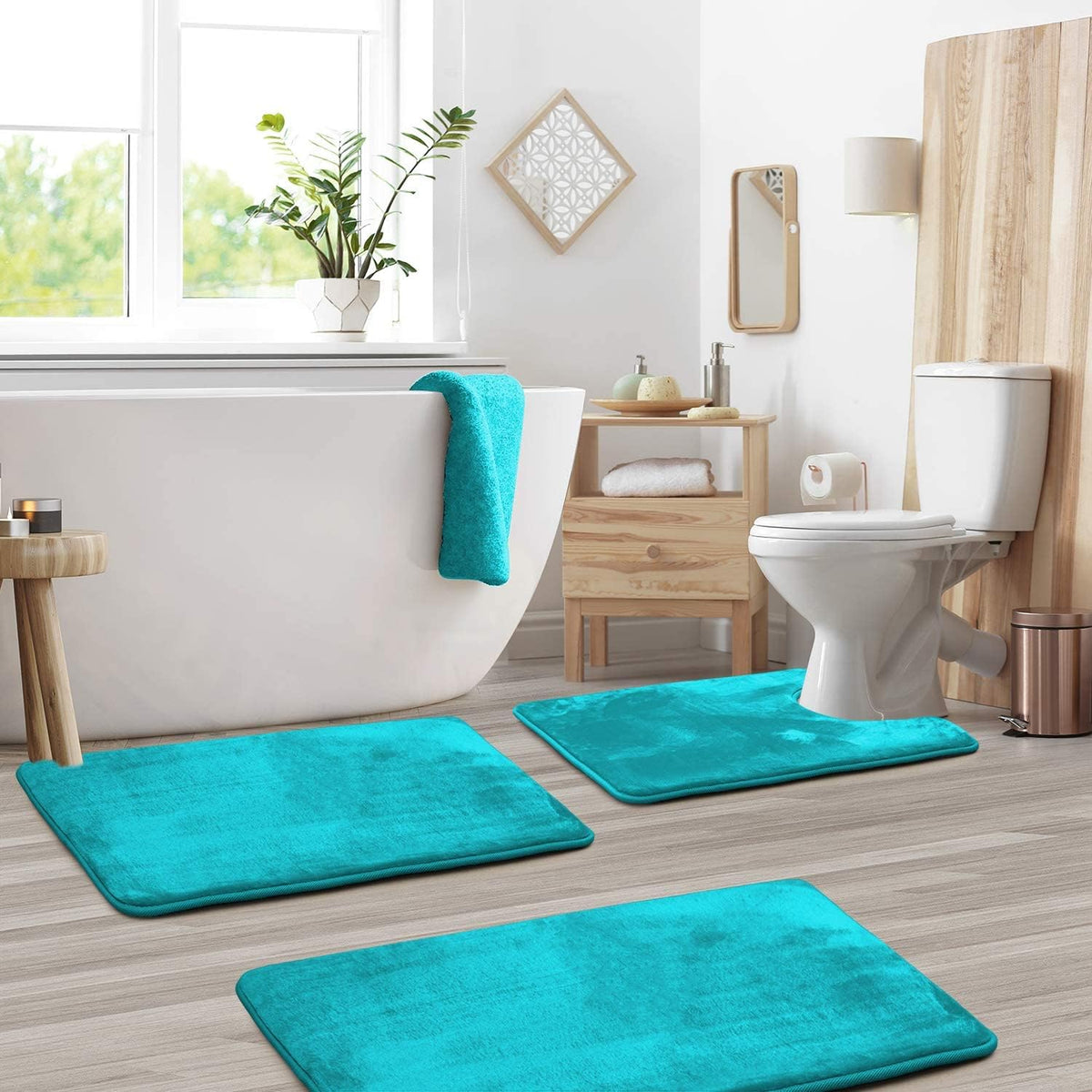 Ensemble de Tapis de Bain Antidérapants en Mousse à Mémoire – 3 Pièces