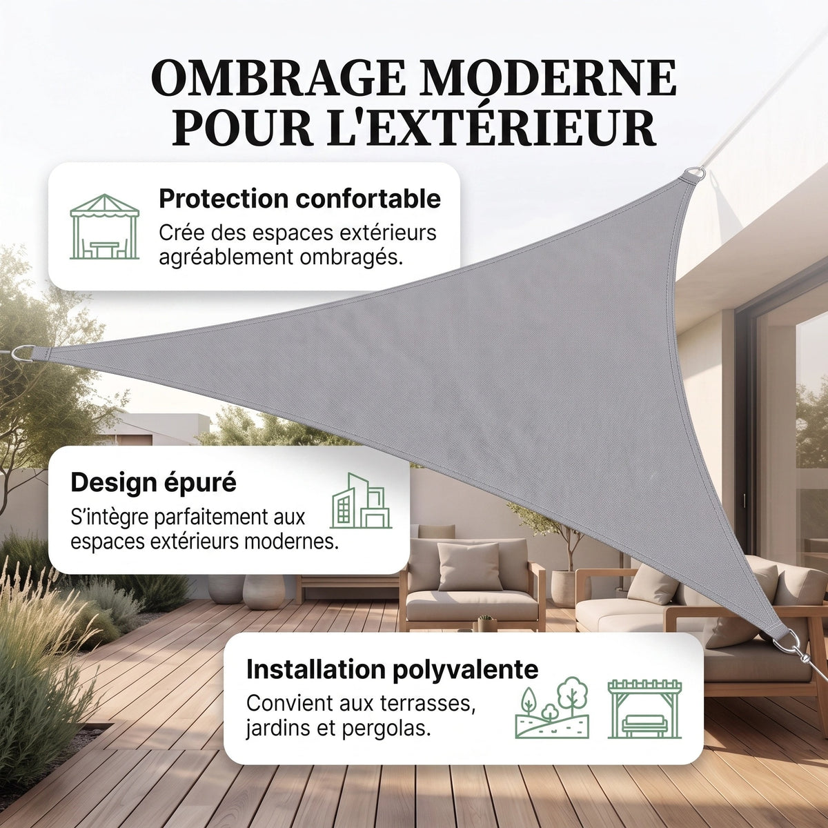 Voile d'Ombrage Triangulaire avec Anneaux d'Angle Renforcés