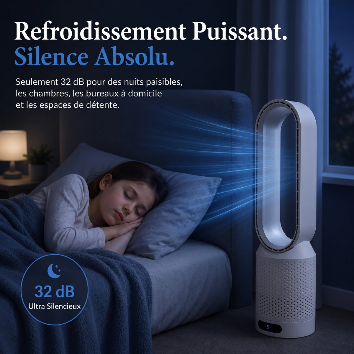 Ventilateur Colonne Sans Pales avec Purificateur d'Air