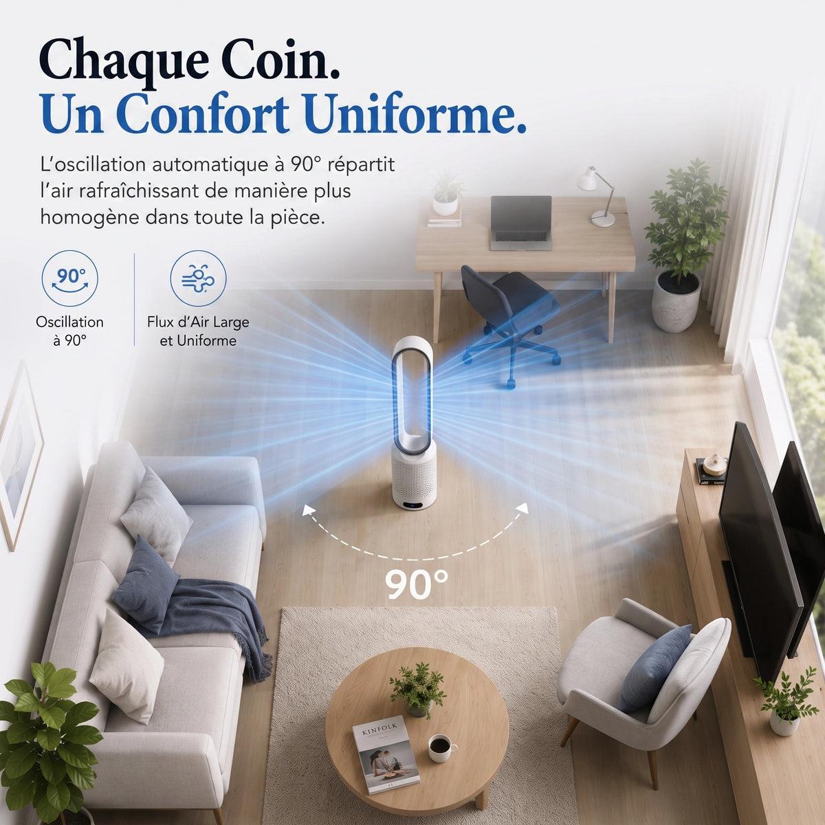 Ventilateur Colonne Sans Pales avec Purificateur d'Air