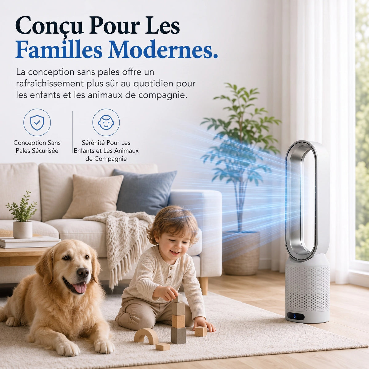 Ventilateur Colonne Sans Pales avec Purificateur d'Air